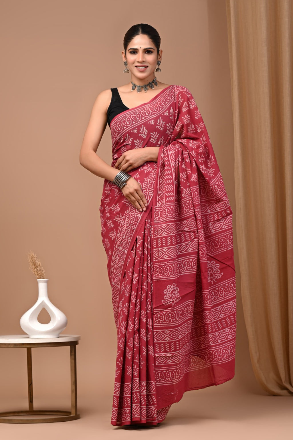 Hand blocked Pure Mulmul saree_RFT