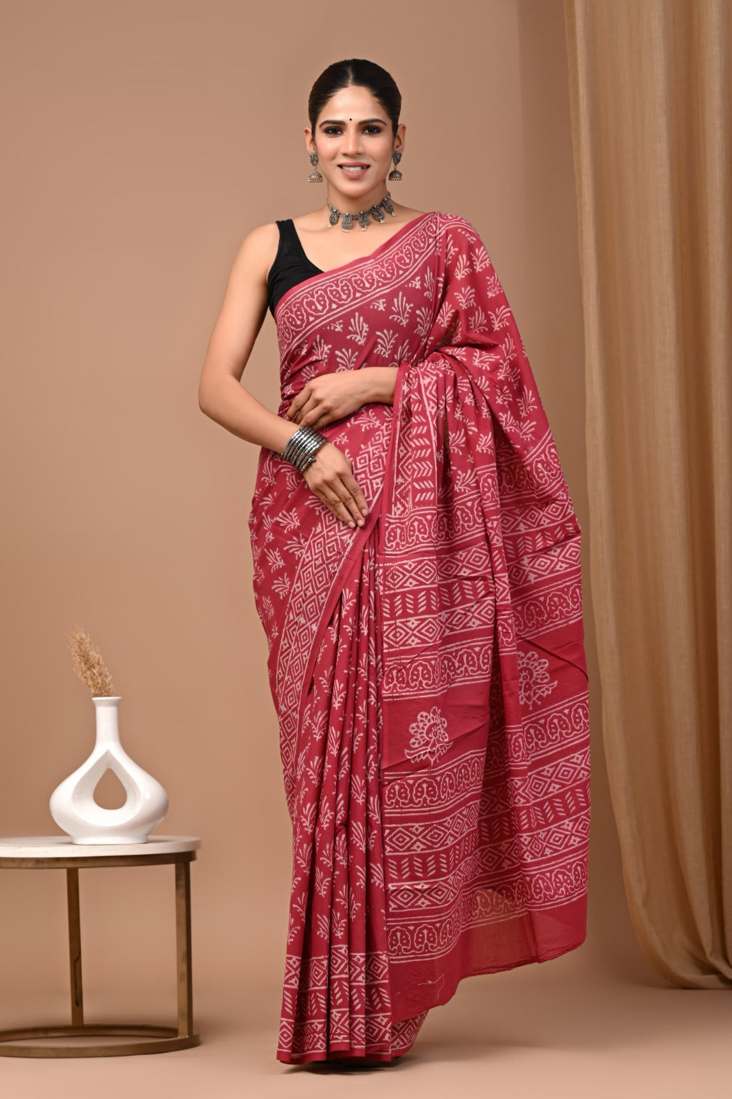 Hand blocked Pure Mulmul saree_RFT