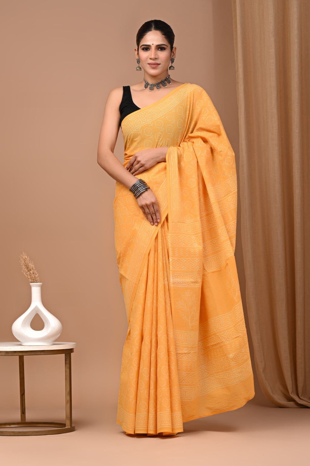 Hand blocked Pure Mulmul saree_RFT