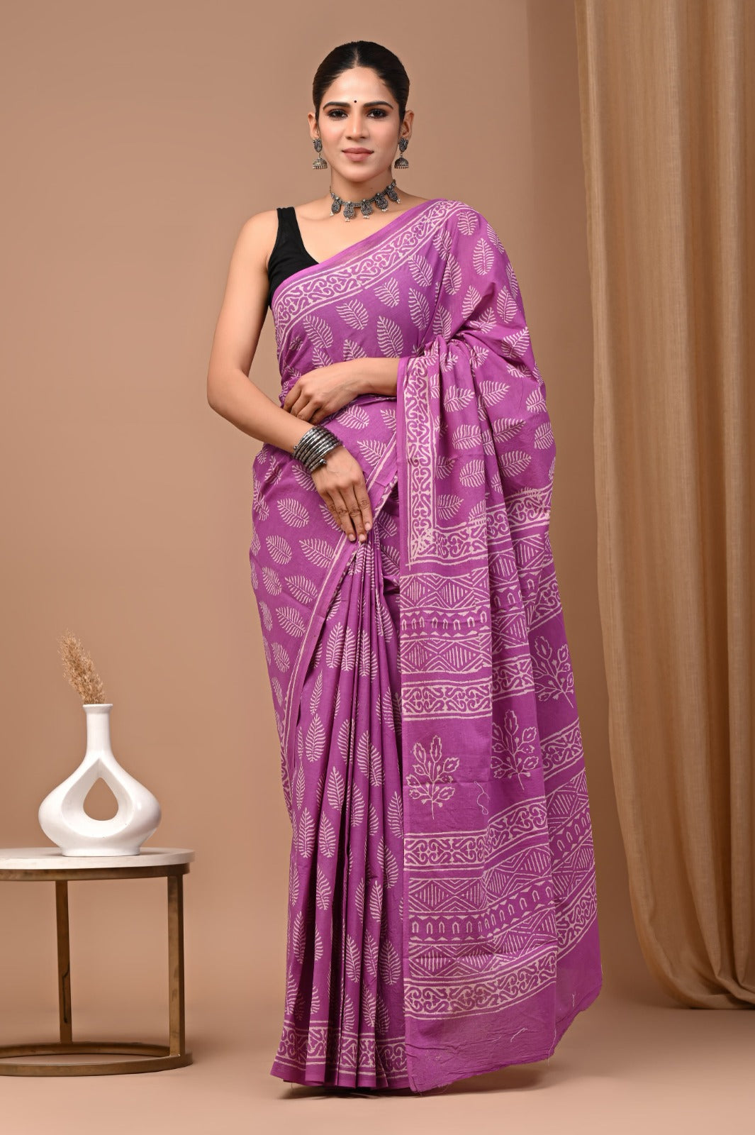Hand blocked Pure Mulmul saree_RFT