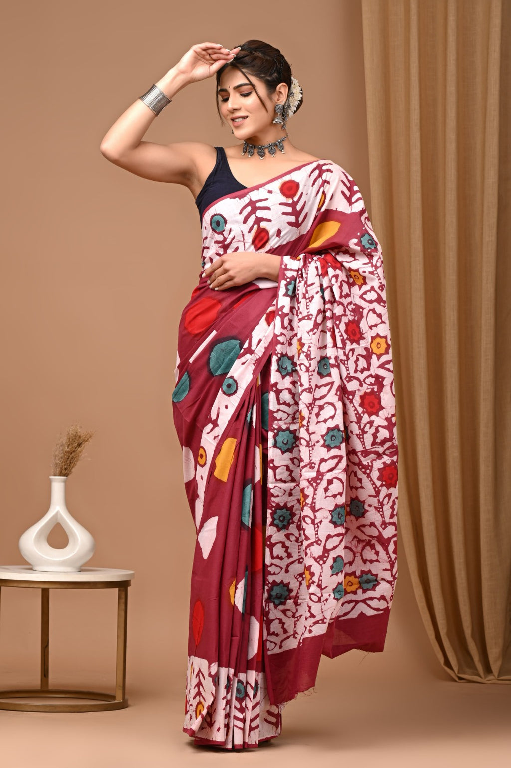 Hand blocked Pure Mulmul saree_RFT