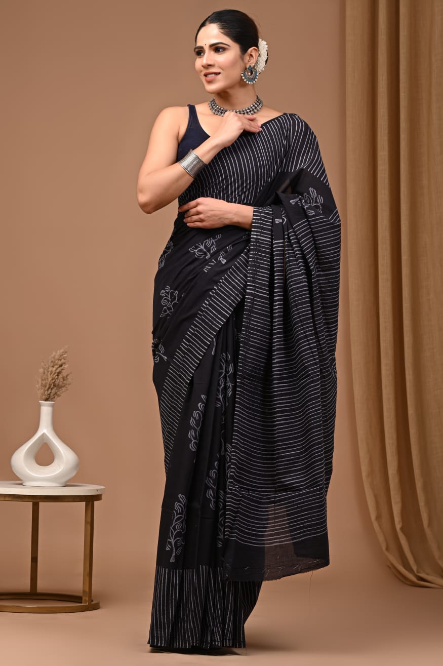 Hand blocked Pure Mulmul saree_RFT
