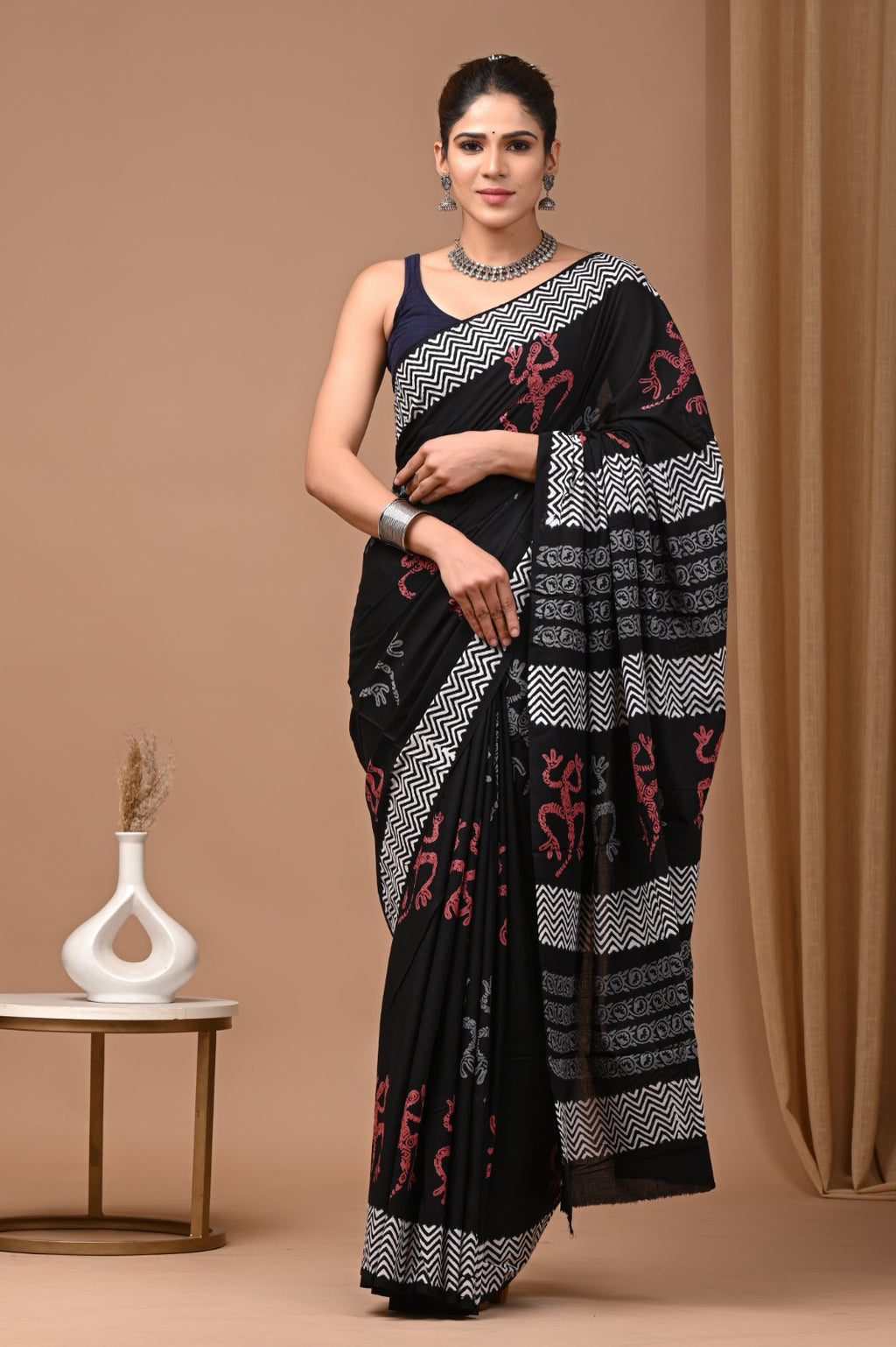 Hand blocked Pure Mulmul saree_RFT