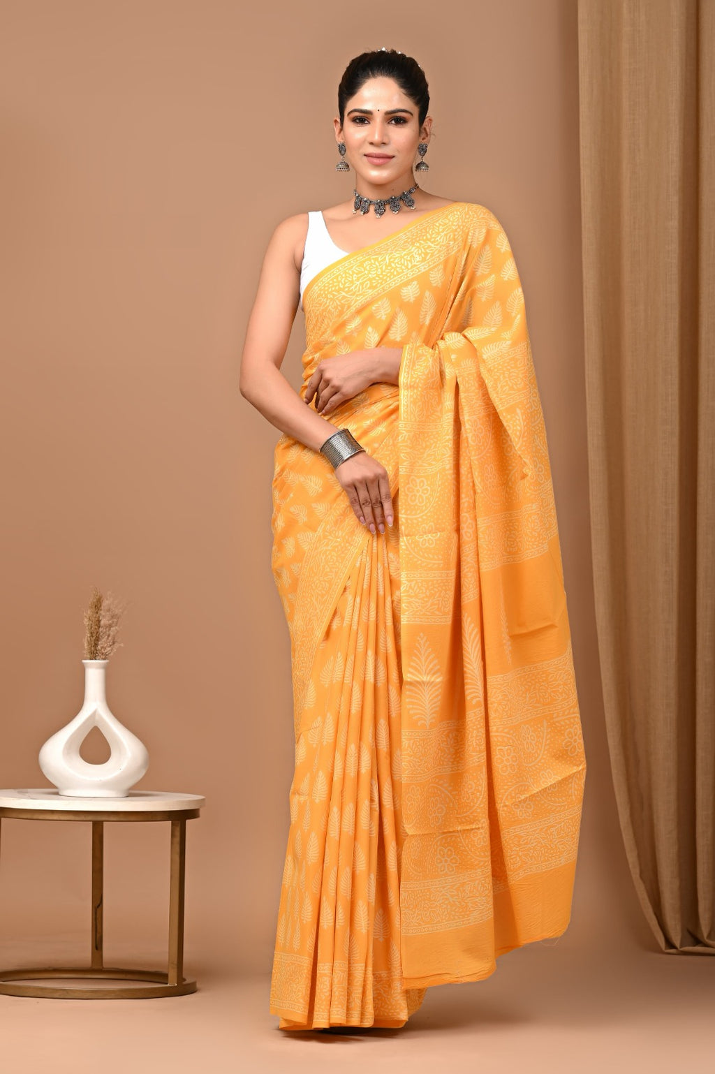 Hand blocked Pure Mulmul saree_RFT