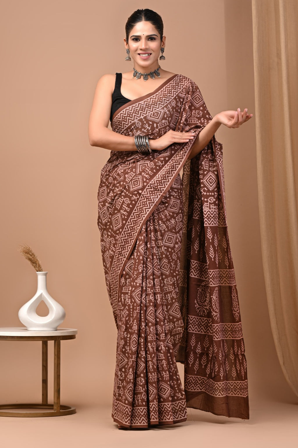 Hand blocked Pure Mulmul saree_RFT