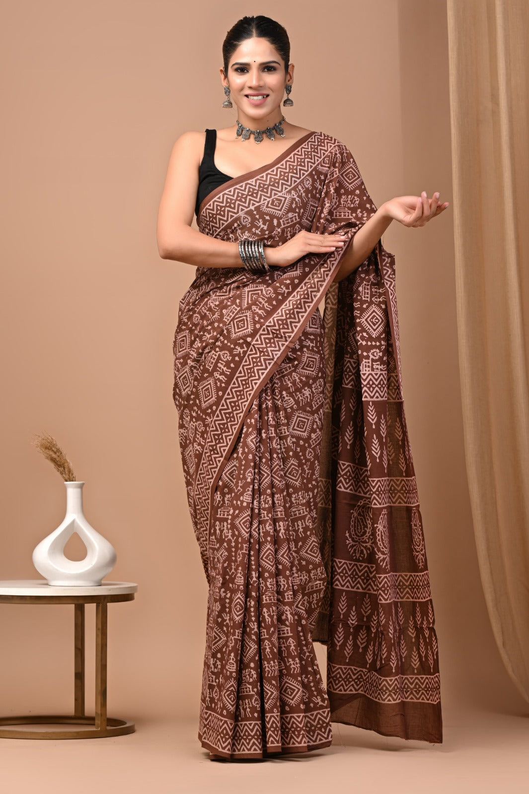 Hand blocked Pure Mulmul saree_RFT