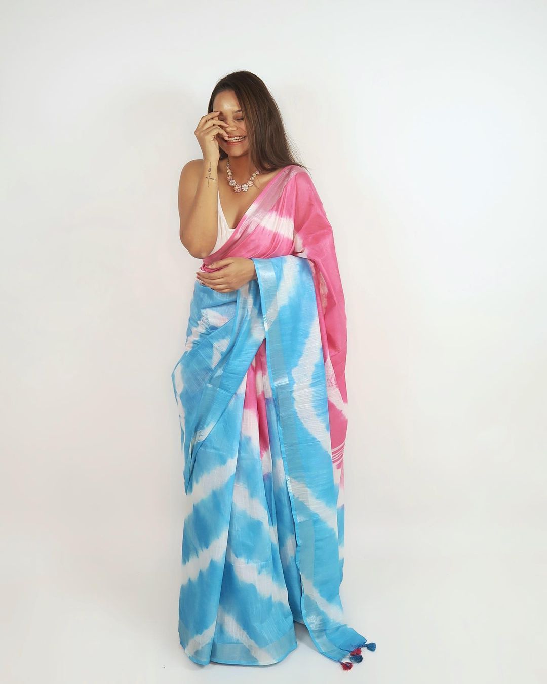 Linen slub saree